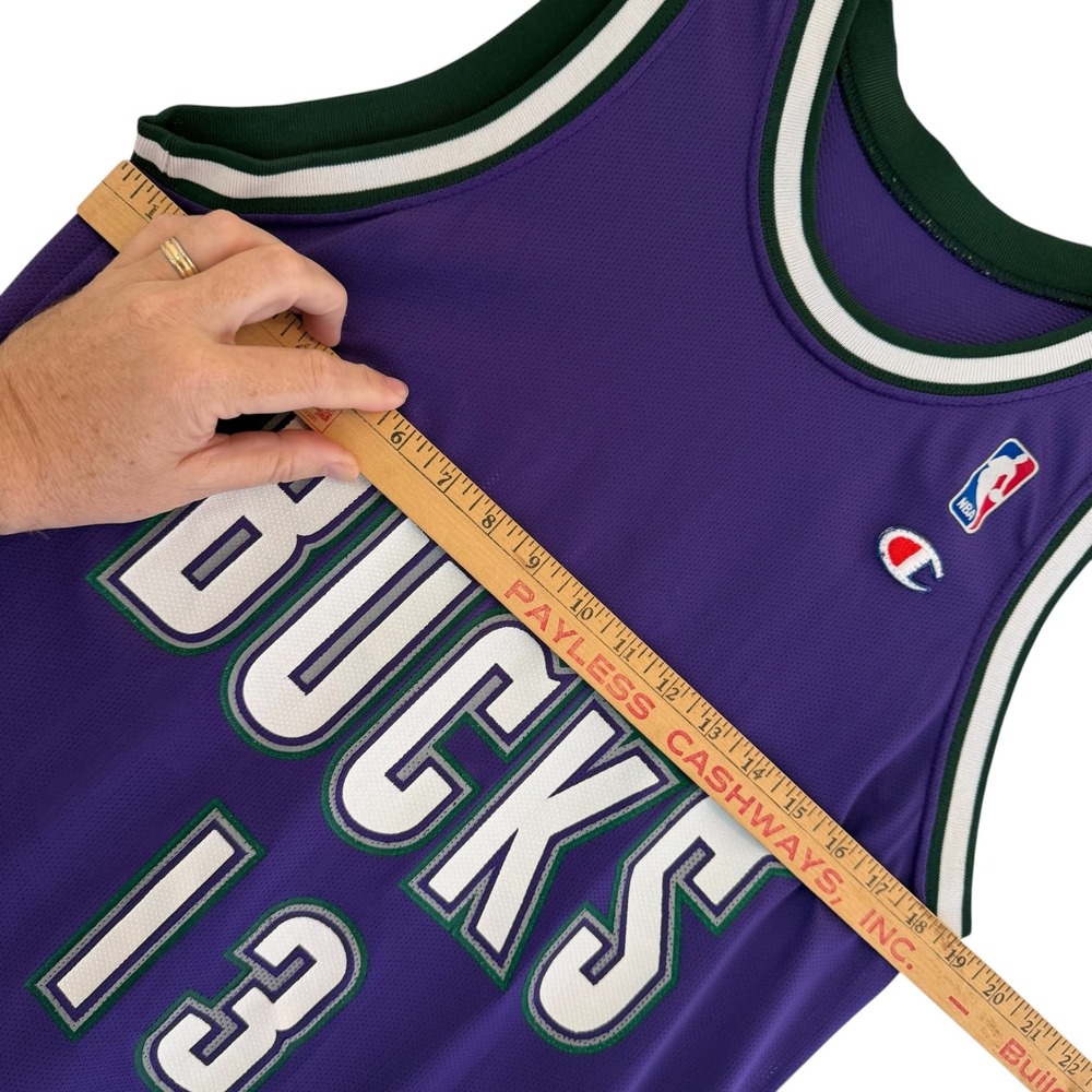 Champion Milwaukee Bucks Glenn Robinson 13 Jersey VTG 90s Purple NBA 40 Medium - Picture 9 of 10